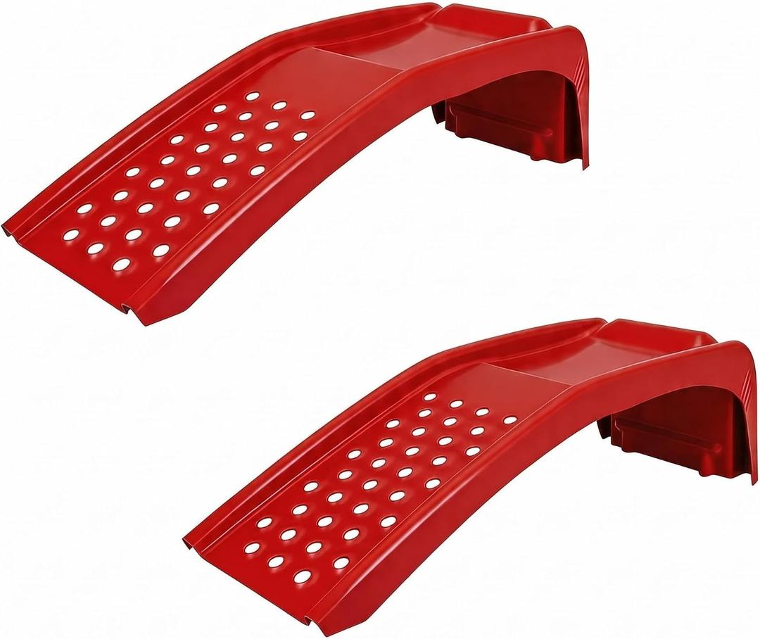 Set of 2 Heavy Duty Metal Car Ramps, Automotive Ramps, with 8000 LBS Capacity, 8 Inch Max Lift, 13 Inch Wide, for Automotive Vehicle Maintenance, Oil Change, Repair Ramp, Home Garage Use, Red