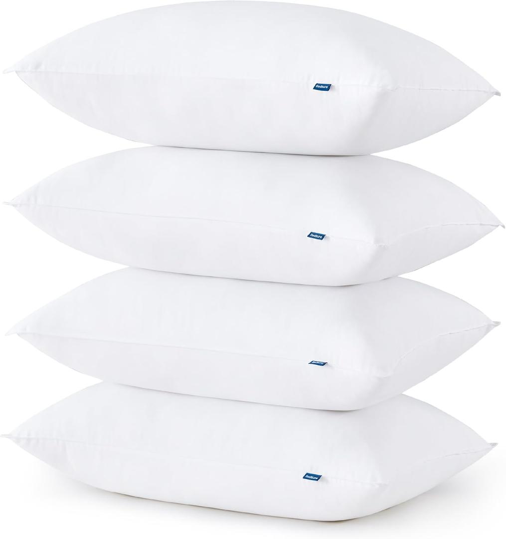 Bedsure Pillows King Size Set of 4 - Hotel Collection Bed Pillows for Sleeping, with Down Alternative Filling, Soft Support for Back, Stomach or Side Sleepers, King, 48"x19", White, 4 Pack