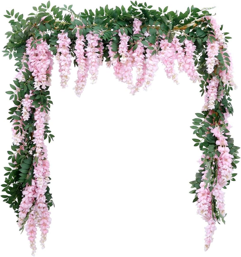 1pc/2pcs Encrypted Flower Vine Wisteria Artificial Flowers Garland,White Wisteria Hanging Flowers Flower Garland Decorations for Home Garden Outdoor Ceremony Wedding Arch Decoration (Pink, 2pcs)
