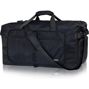 Fmeida 65L Duffle Bag with Shoes Compartment, Foldable Travel Duffel Bags for Men Women, Large Packable Travel Bag Water Repellent & Tear Resistant (Black)