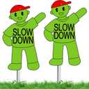 Shimeyao 2 Pcs Metal Slow Down Kids at Play Sign with Stake for Street Safety Double Sided Weatherproof Children at Play Safety Sign for Street 38" Tall for Neighborhoods Outdoor Yard Lawn(Green)