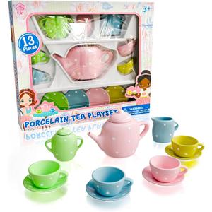 Lollipop Porcelain Tea Set for Little Girls | Kids Tea Party Toy with Teacups and Saucers | Delightful Girls Tea Set for Ages 4-12 | Charming Porcelain Tea Cups for Childs -13 pcs Teacups Sets