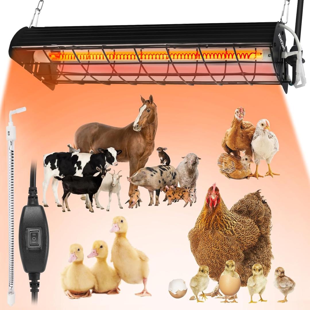 400W Heat Lamp for 60 Chickens Upgraded 12000H Large Chicken Coop Brooder Heater Carbon Fiber Bulb Waterproof Adjustable 2 Mode Temp Safe Design for Chicks Poultry Pets (Large) (Large(Includes 1 Frame + 1 Tube))
