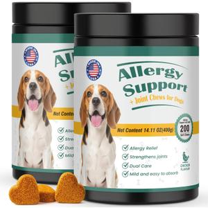Dog Allergy Chews 400PCs with Turmeric, Digestive Enzymes Supports Seasonal Allergy Relief, Itchy Skin, Joint Health Anti-Itch Supplement for Allergic Dogs Aids Post-Surgery Recovery Senior Mobility, EXP 07/16/2027