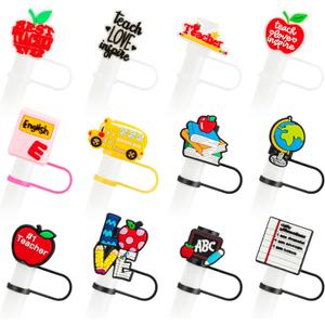 Generic Straw Cover Cap | 12Pcs | 10mm | Perfect for 30 & 40oz Stanley Cups | Reusable | Fun and Cute Designs (Teacher), FruStrawCap1