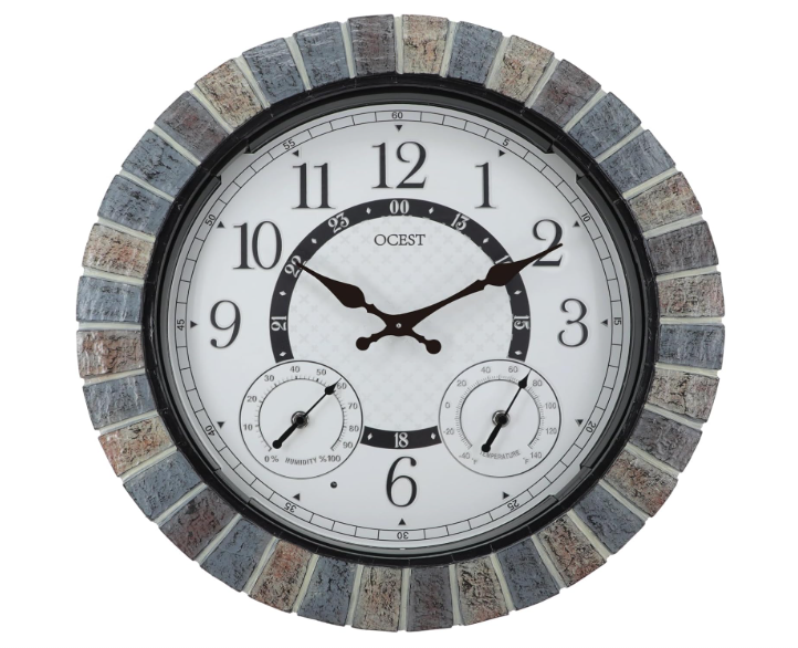OCEST 18 Inch Large Outdoor Clock Waterproof Thermometer Hygrometer Combo Night Light Illuminated Wall Clocks Battery Operated Silent Non-Ticking Ideal Patio Clock for Garden Pool Porch Yard Garage
