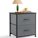 Nightstand, Small 2 Drawer Dresser End Table Bedside Furniture, Wooden Top Fabric Bins for Bedroom, Closet, Entryway, Dorm, 11.8" D x 18" W x 20", Gray