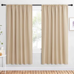 NICETOWN Room Darkening Curtains for Bedroom - Triple Weave Home Decoration Thermal Insulated Solid Drapes for Kitchen (Biscotti Beige, Set of 2 Panels, 62 x 72 Inch)