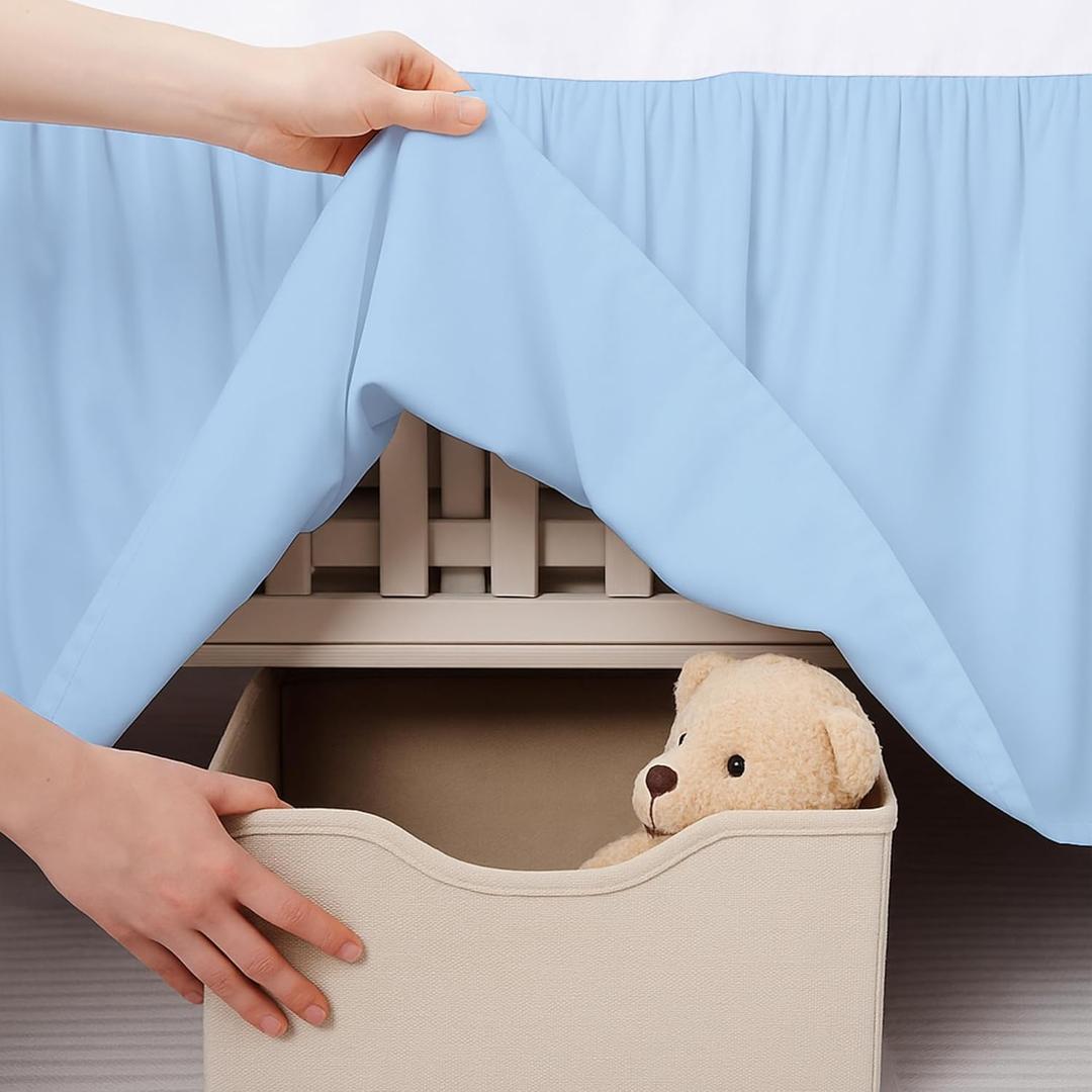 Light Blue Crib Bed Skirt, Perfect for Nursery Crib for Boys & Girls with a 14" Drop and Size 28"x 52"