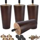 5 inch Solid Wood Furniture Legs, 4Pcs Mid-Century Modern Walnut Wooden Replacement Feet with Threaded 5/16'' Hanger Bolts & Mounting Plate & Screws for Sofa Couch Armchair Cabinet TV Stand