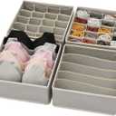 DIOMMELL Set of 4 Foldable Cloth Storage Box Closet Dresser Drawer Organizer Fabric Baskets Bins Containers Divider for Clothes Underwear Bras Socks Lingerie Clothing, Grey 22-0000