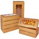 qiqee 50 Packs Brown Cookie Box with Window 12x5.5x2.5 Inch Two Uses Pastry Biscuit Bakery Box For Packaging