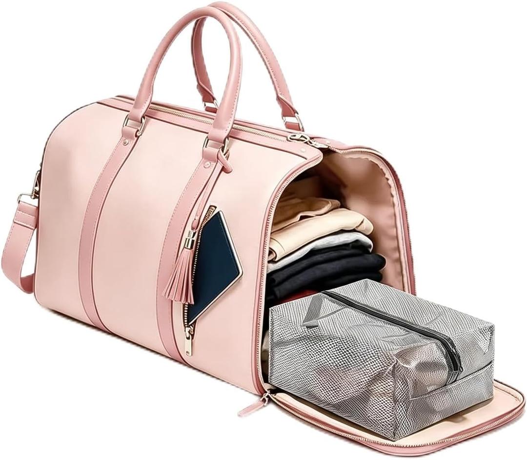 2 in 1 Convertible Garment Duffle Bags for Travel 45L Waterproof Carry on Duffle Bag for Men & Women with Shoe Lmproved Zipper and Reinforced Straps Suitable for Business & Weekend Trips Pink