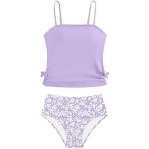 Girls Tankini Swimsuits Two Piece Bathing Suit Drawstring Swimwear Set for Girls 9-10 Years