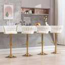 VECELO Bar Stools Set of 2, Adjustable Barstools Counter Height Stools with Back and Arm, Velvet Woven Kitchen Island Stools w/Gold Metal Leg & Base, 360° Swivel Bar Chair for Pubs Dining Room, White