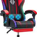 Gaming Chair Massage with LED RGB Lights and Footrest Ergonomic Computer Gaming Chair with High Back Video Game Chair with Adjustable Lumbar Support Red and Black