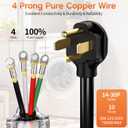 6 ft 4 Prong Dryer Cord, 30Amp 10 Gauge Dryer Power Cord Replacement,Pure Copper 4-Wire Extension Cord with NEMA 14-30P Plug and O-Ring Terminals, 250V 7500W, ETL Listed, Black STW