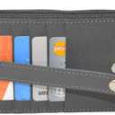 Leatherboss Genuine Leather Women's All in One Credit Business Card Case Holder Slim Zipper Wallet With a Card Protection Strap, Gray