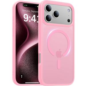 Magnetic for iPhone 17 Pro Max Case,[Anti-Slip][Compatible with MagSafe][Military Grade Drop Protection] Shockproof Protective Translucent Matte Phone Case for iPhone 17 Pro Max Case,Pink