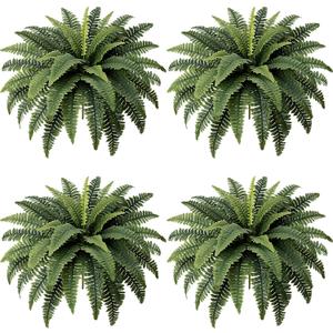 Fake Ferns - Set of 4 Faux Boston Ferns Large Artificial Plants, 40 Leaves per Bouquet, 35 Inches Large Artificial Ferns for Outdoors/Indoor Home, Office, Garden Decoration