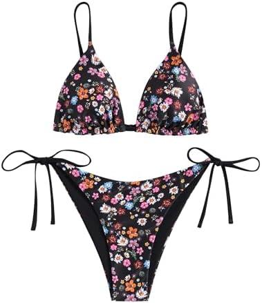 ZAFUL Women's Triangle Bikini Floral String Bikini Set Two Piece Swimsuit Bathing Suits, L