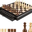 VAMSLOVE Wooden Chess Checkers Game Set 15.5" Large Size Board w/Storage Drawers, Weighted Chess Pieces - 2 Extra Queens 3" King, Gift for Birthday Housewarming Retirement - Black, 15.5" L x 15.5" W x 2.5" H