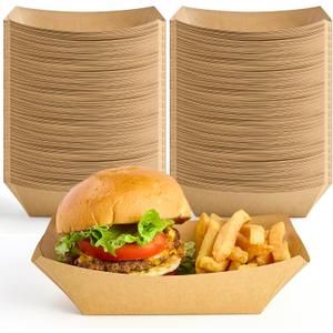 ZORRITA 4 LB Large Paper Food Trays, 100 Pack Disposable Nacho Trays Kraft Paper Food Boats Party Serving Baskets for Nachos Sandwiches Burgers Popcorns Salads Snacks