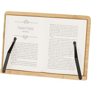 Bamboo Book Stand, Adjustable Book Holder, Music Stand - Lightweight and Stable for Cookbook, Textbook, Notebook, Desk Home Office Kitchen (Small)
