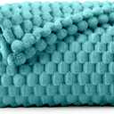 BEDELITE Fleece Twin Blanket for Couch & Bed - 3D Jacquard Decorative Teal Throw, Super Soft and Cozy Warm Fuzzy Blanket All Seasons Suitable, 60x80Inches