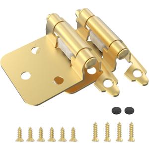 1/2" Overlay Cabinet Hinges, 20 Pack Self Closing Flush Mount Hinges with Door Bumper, Variable Decorative Hardware for Bathroom, Furniture, Kitchen Cabinet Doors, Brass Gold