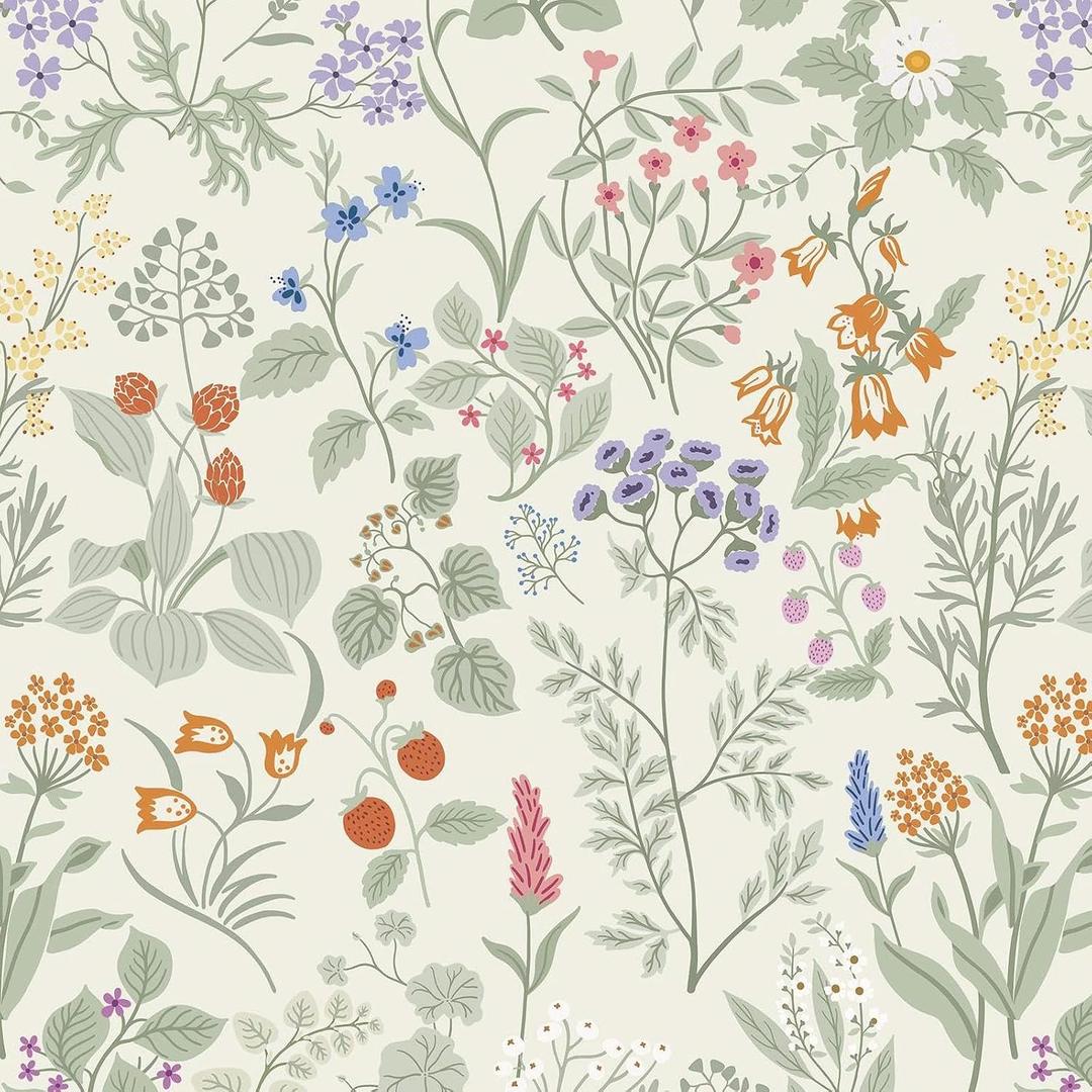 Dimoon Floral Wallpaper Peel and Stick Floral Leaves Contact Paper Beige Green Renter Friendly Wallpaper Removable Textured Farmhouse Cottage Wall Paper for Bathroom Bedroom Vinyl Roll 17.3" X 78.7"