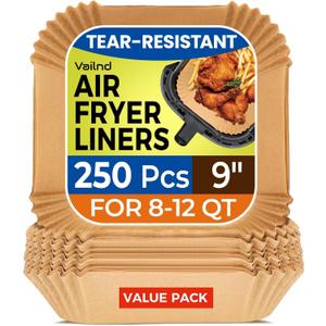 250 Pcs 9" Square Air Fryer Liners Disposable, Unbleached Parchment Paper Liners for Airfryer Basket, Non-Stick & Leakproof Baking Paper for Oven Roasting