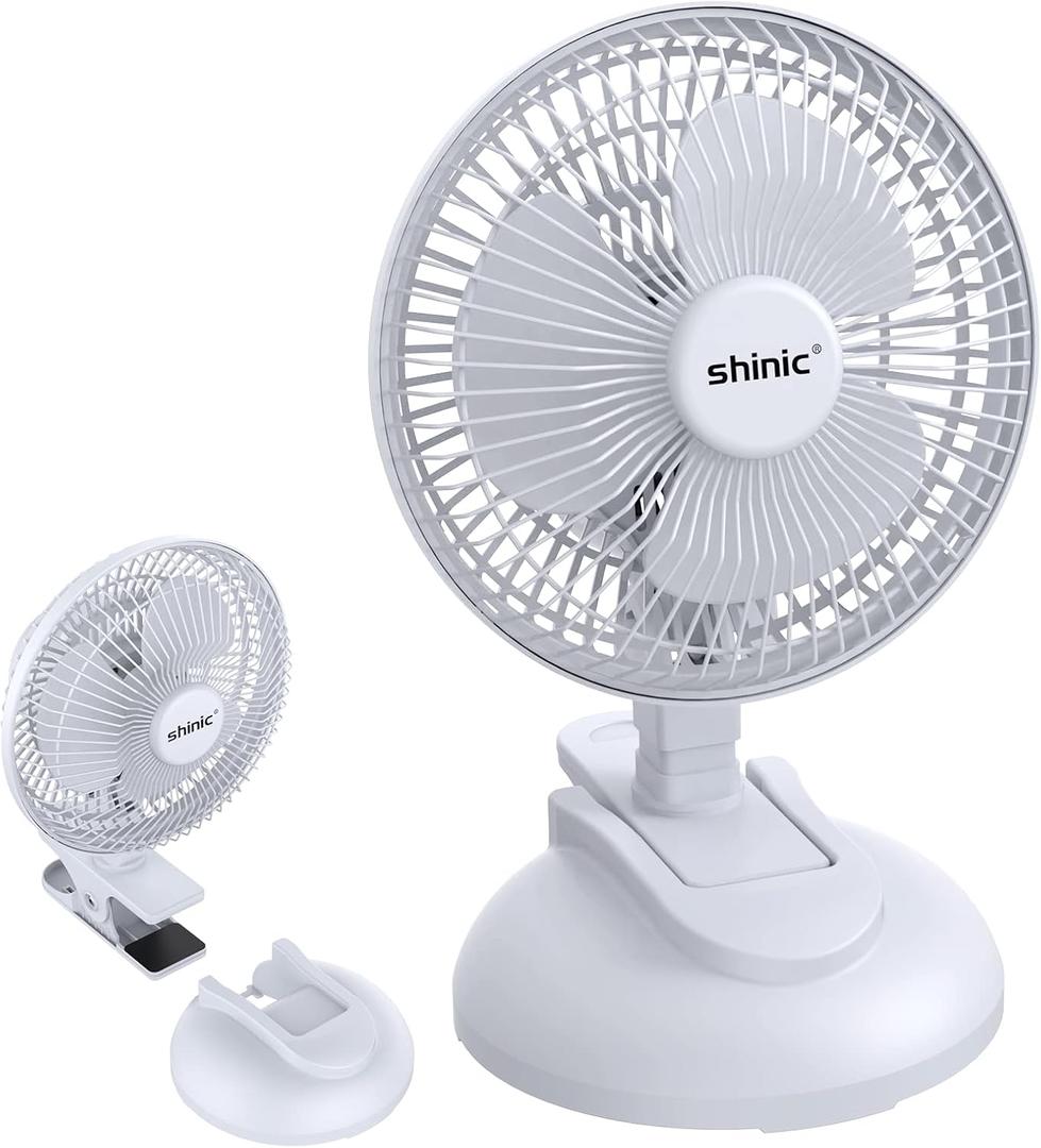 shinic 6'' Clip on Fan with Strong Clamp,Powerful Airflow,Adjustable Tilt,Quiet Cooling Desk Fan for RV Bedroom Home Office Car Stroller Garage Greenhouse and Workshops(1pcs, White)