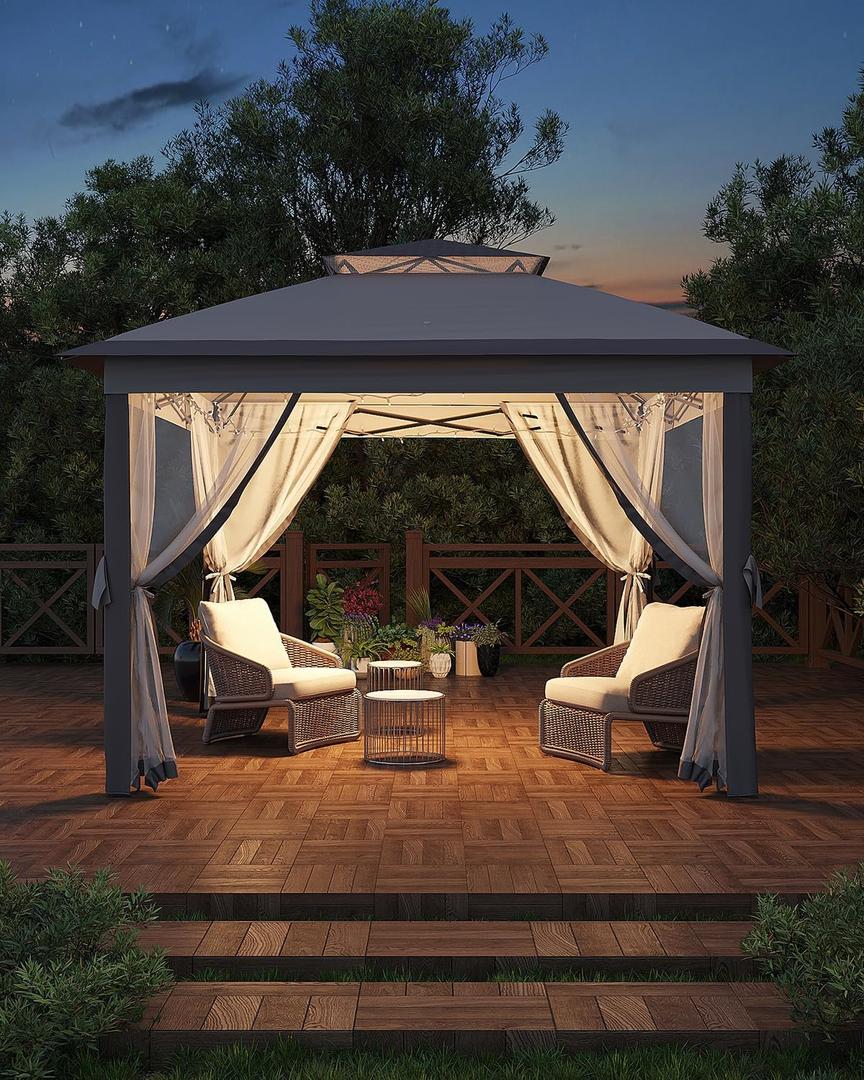 Garveelife 11x11 Pop Up Canopy Tent with Mosquito Netting, Outdoor Canopy Shelter Easy Setup, Water & UV Resistant - Gray (11FT) Garveelife 11x11 Pop Up Canopy Tent with Mosquito Netting, Outdoor Canopy Shelter Easy Setup, Water & UV Resistant - Gray (11FT)