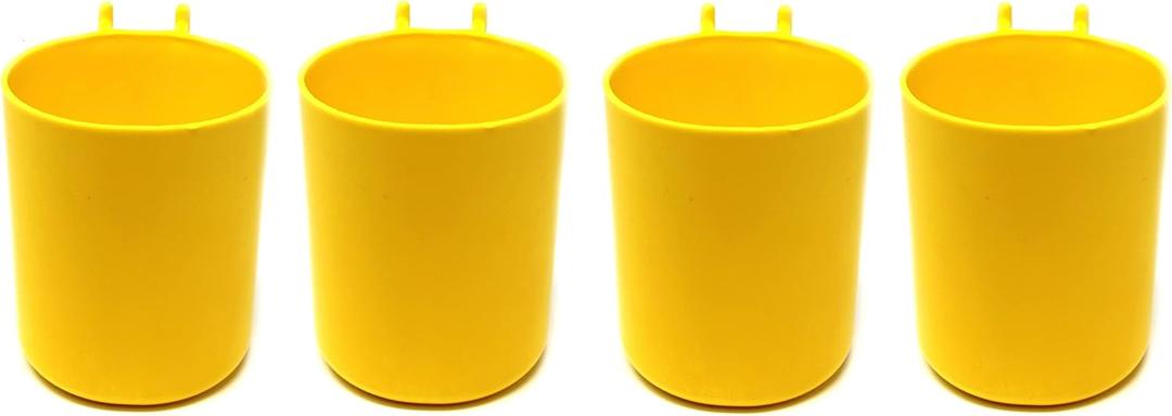 JSP Manufacturing Plastic Pegboard 3 inch Hanging Cup Hook Storage Organizer for Crafts/Office or Art Supplies/Tools Organizing Peg Board Accessories - Multi-Colors Multi-Quantity Packs (4, Yellow)