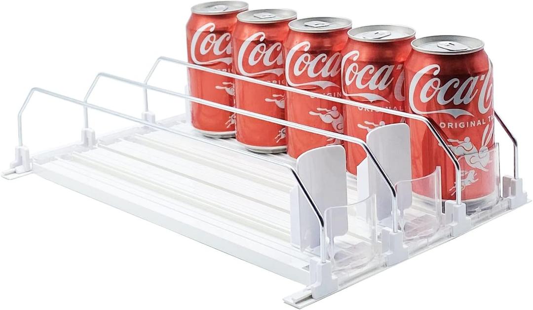 Drink Organizer for Fridge-White Automatic Pusher Glide,12oz 16oz 20oz-Soda Dispenser for Fridge-Holds up to 15 Cans (38CM)
