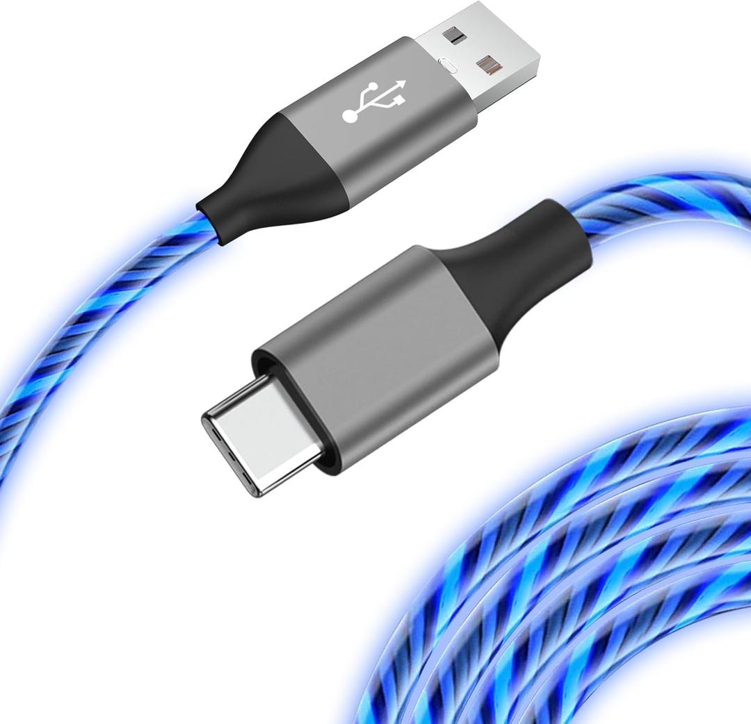 Light-Up USB-C Charging Cable, 3.3ft - Fast Charging Cord Type-C - Compatible with iPhone 17/16/15/Pro/Plus/Pro Max, Galaxy S24/S23/S22/S21/S20, iPad, Pixel, and More (Blue)