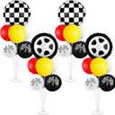 18" Race Cars Foil Balloons Stand Kit 4 Set,Sports Checkered Race Balloons Birthday Party Decorations Flags Balloons for for Race Fans Kids Boy Supplies