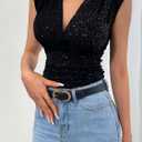 Summer Tops for Women V Neck Going Out Tops Stretchy Sequin Tank Sexy Casual Outfits 2025 Black (X-Large) (Black, XL)