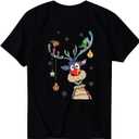 Merry Christmas Shirts for Women Casual Short Sleeve Cute Gnome Elk Santa Print Graphic Tee Tops Cute Blouse, Size: M