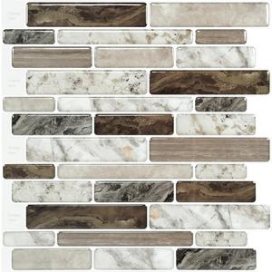 LONGKING Self-Adhesive Kitchen Backsplash, Marble Look Decorative Tiles (10 Tiles) (Multi) (Brown)