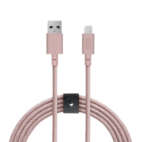 Native Union Belt Cable USB-C to Lightning - 10ft Ultra-Strong Reinforced Cable [MFi Certified] for iPhone 14, Phone 14 Plus, iPhone 14 Pro, iPhone 14 Pro Max, iPhone 13 and Earlier (Rose)