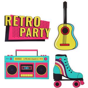 Honoson 4 Pcs 24.4" x 26.6" Large Back to 80s 90s Party Decoration Cardboard Cutouts, Retro Radio Boombox Backdrop Yard Signs for Hip Hop Music Birthday Party Supplies Vintage Photo Booth Props, 23.6 to 31.5 inches
