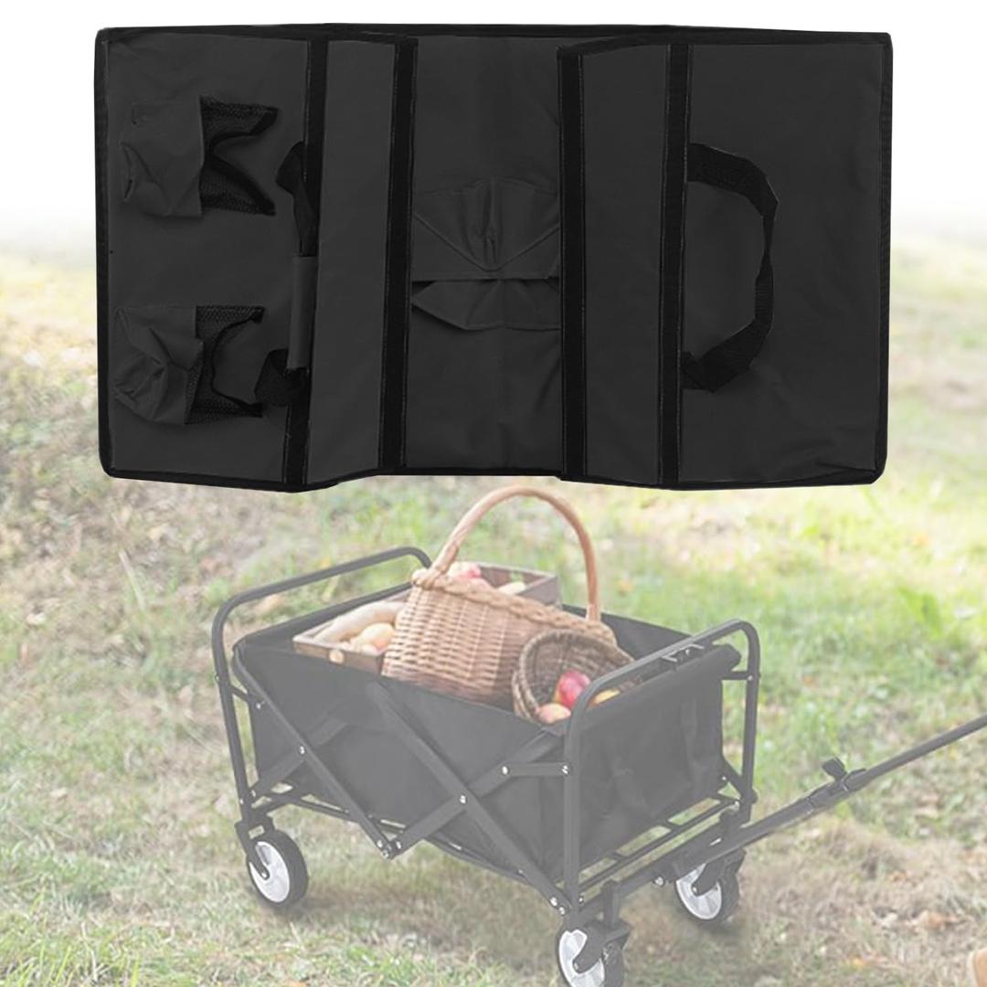 Foldable Wagon Liner Storage Bag Canvas Replacement Inner Bag Cart Organizer for Outdoor Camping Beach Garden Transport(Black)