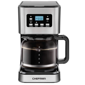Chefman 12-Cup Programmable Coffee Maker, Electric Brewer, Auto Shut Off, Digital Display w/Auto-Brew Function, Anti-Drip Pot, Reusable Filter for Fresh Grounds, Square Stainless Steel, Glass Carafe