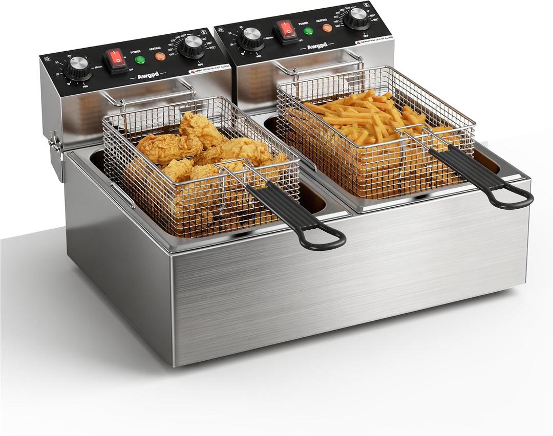 Commercial Electric Deep Fryer, Dual Tank 3400W Electric Fryer with Basket