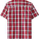 JOGAL Mens Plaid Button Down Shirts Mens Short Sleeve Western Shirts Two Pocket Regular Fit Mens Button Up Casual Shirts (Red, XXL)