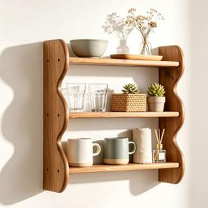 3 Tier Solid Wood Wall Shelf, Rustic Floating Storage Organizer