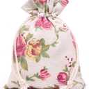 KUPOO 50PCS Rose Drawstring Bags Burlap Flower Pouch Bags Gift Bags Jewelry Pouches for DIY Craft Wedding Party, 5.5X3.9 Inches (5.5X3.9)