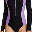 Speedo Women's Swimsuit One Piece Zip Front Long Sleeve Paddle Suit (4, Speedo Black/Fairy Wren)